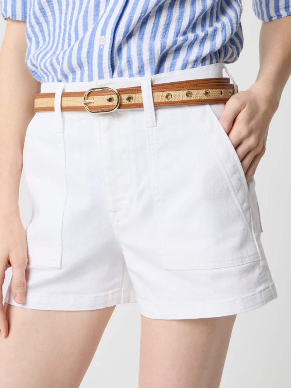 J.Crew White High-Rise Patch Pocket Denim Utility Shorts - Size 30